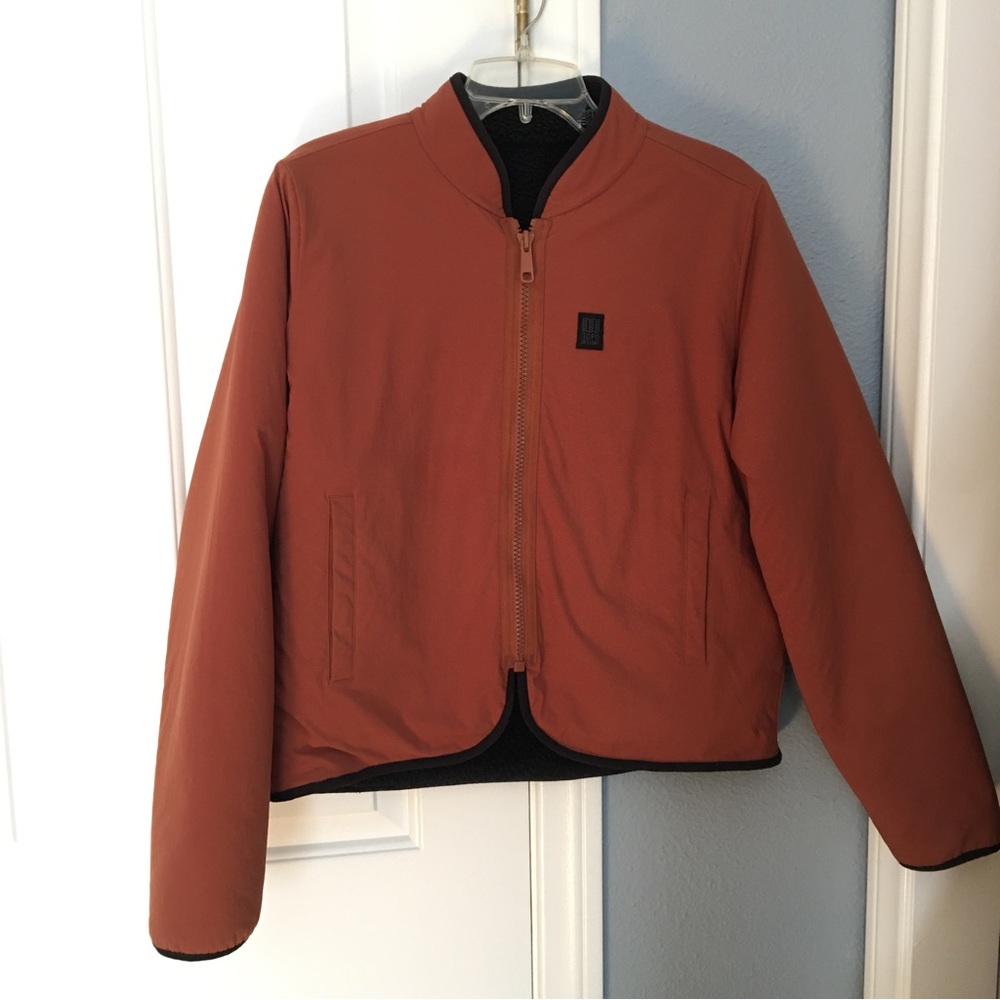Topo Designs Sherpa Fleece Reversible Jacket in Brick Orange